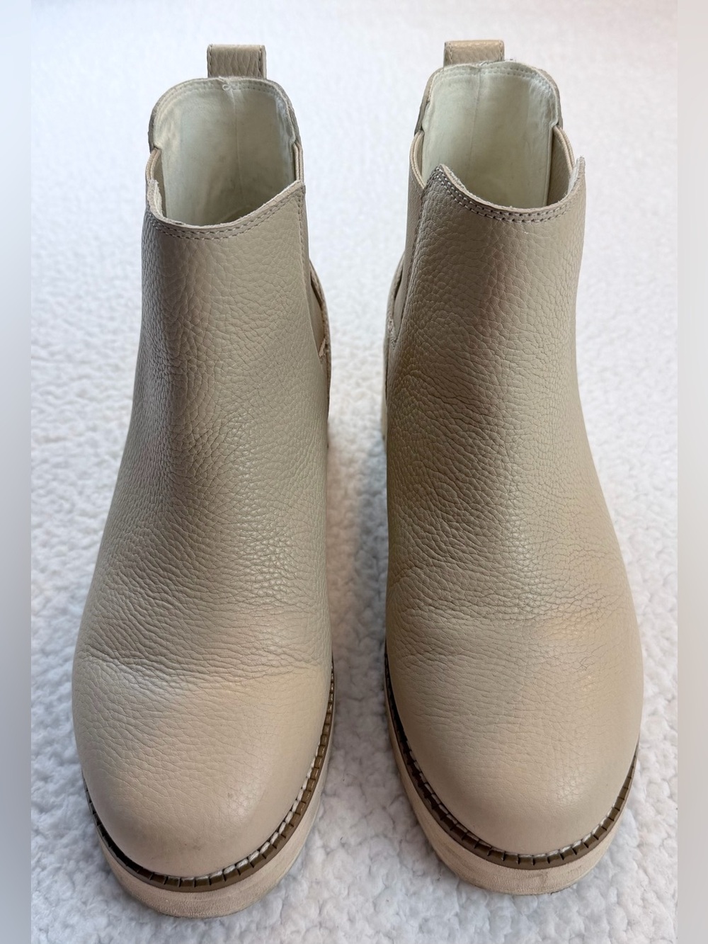 COLE HAAN • Zerogrand Beige/Cream Pebble Leather Chelsea Wedge Ankle Booties, 7 - Picture 2 of 16